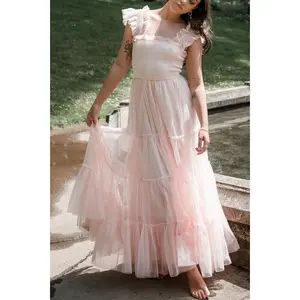 Fiori Tulle Tiered Maxi Dress - Pink - FINAL SALE