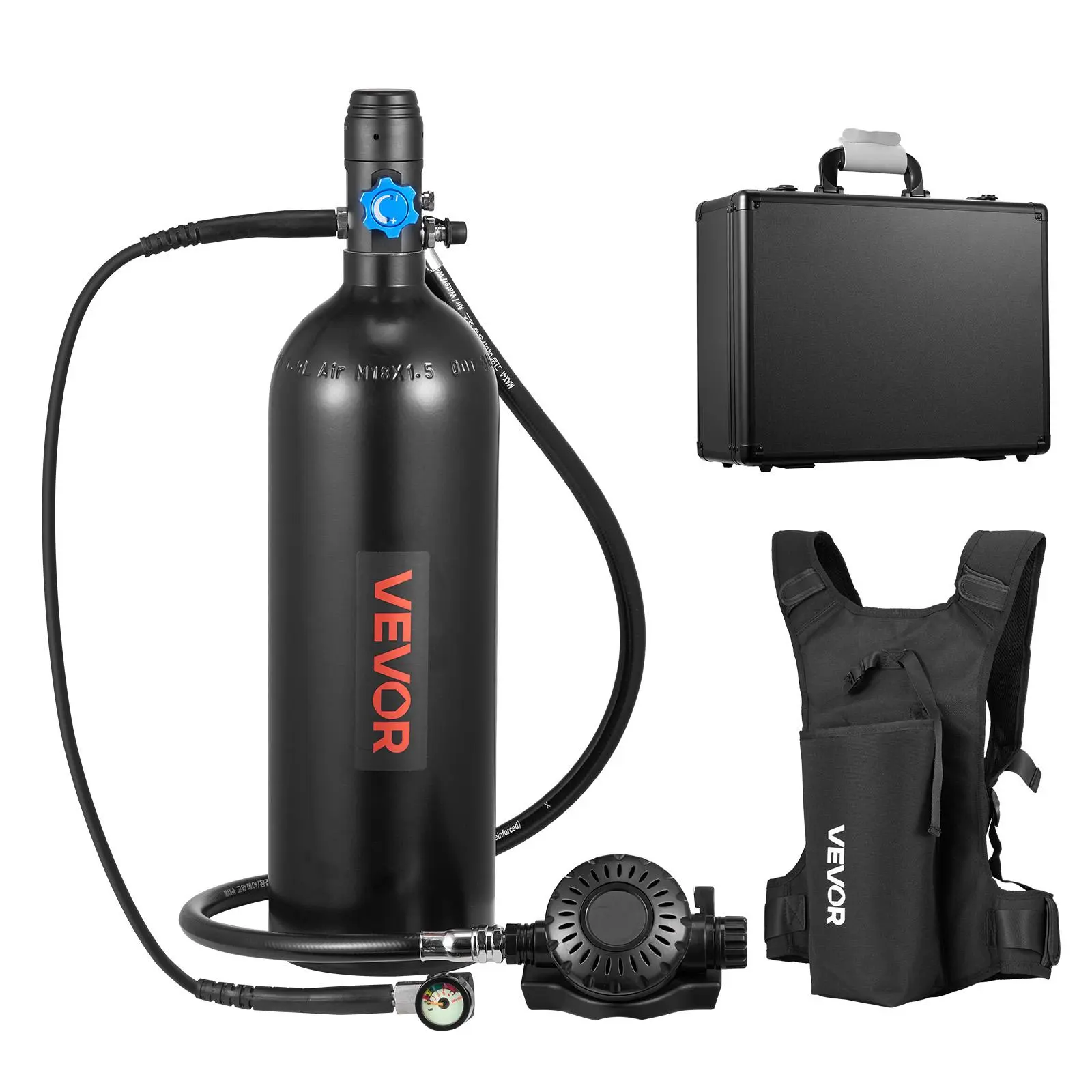 【SummerFinds】VEVOR Mini Scuba Tank, 1.9L Portable Diving Tank for Underwater Breathing, Reusable Lung Diving Cylinder up to 35 Minutes Dive Time, Emergency Rescue Pony Bottle with Backpack & Case for Snorkeling