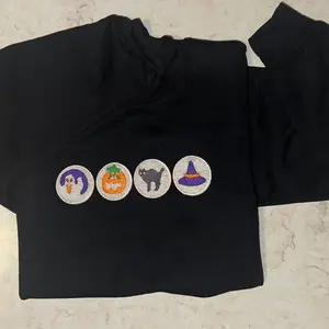 Halloween sugar cookies sweater, Fall Halloween Embroidered Crewneck, holiday Crewneck, cozy crewneck, embroidered sweater, cute embroidered sweater, animal embroidered crewneck Pullover Hoodie
