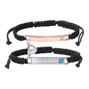 Soulmate Matching Heart Couple Bracelets, Forever Companion Pink Promise Bracelets, Long Distance Relationship Jewelry, Romantic Valentine Birthday Gift for Him & Her