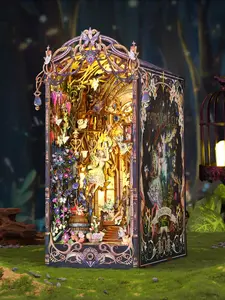 DIY Book Nook Kit for Adults – Fairy Tale Fantasy Booknook with Touch Light, Wooden Bookshelf Insert Diorama, Cutebee Rolife Style Miniature Kit, Enchanted Elf Scene, Book Nooks for Book Lovers & Collectors