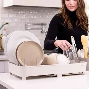 Zuutii Dish Drying Rack with Drainboard,Expandable(17.5-25.4") Large Dish Rack,Sink Dish Drainer with Utensil Holder,Dish Rack for Kitchen Counter