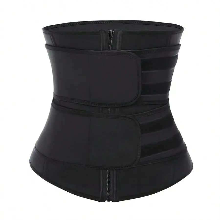 Women's Sporty Chic Back Support Shapewear Belt - Double-Layer Neoprene-Polyester Fabric, Zipper Closure, Hook-and-Loop Adjustment, Compression Fit for Daily Wear, Workouts