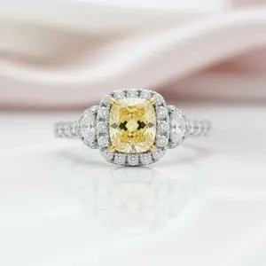18k White Gold Cushion Cut Yellow Diamond Option Engagement Ring