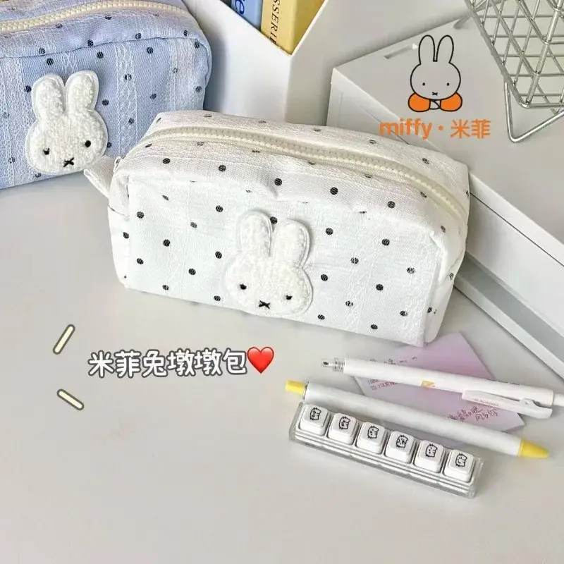 Miffy Portable Pencil Case Kawaii Cute Romantic Peripheral Large Capacity Simple Zipper Design Stationery Storage Bag Gift