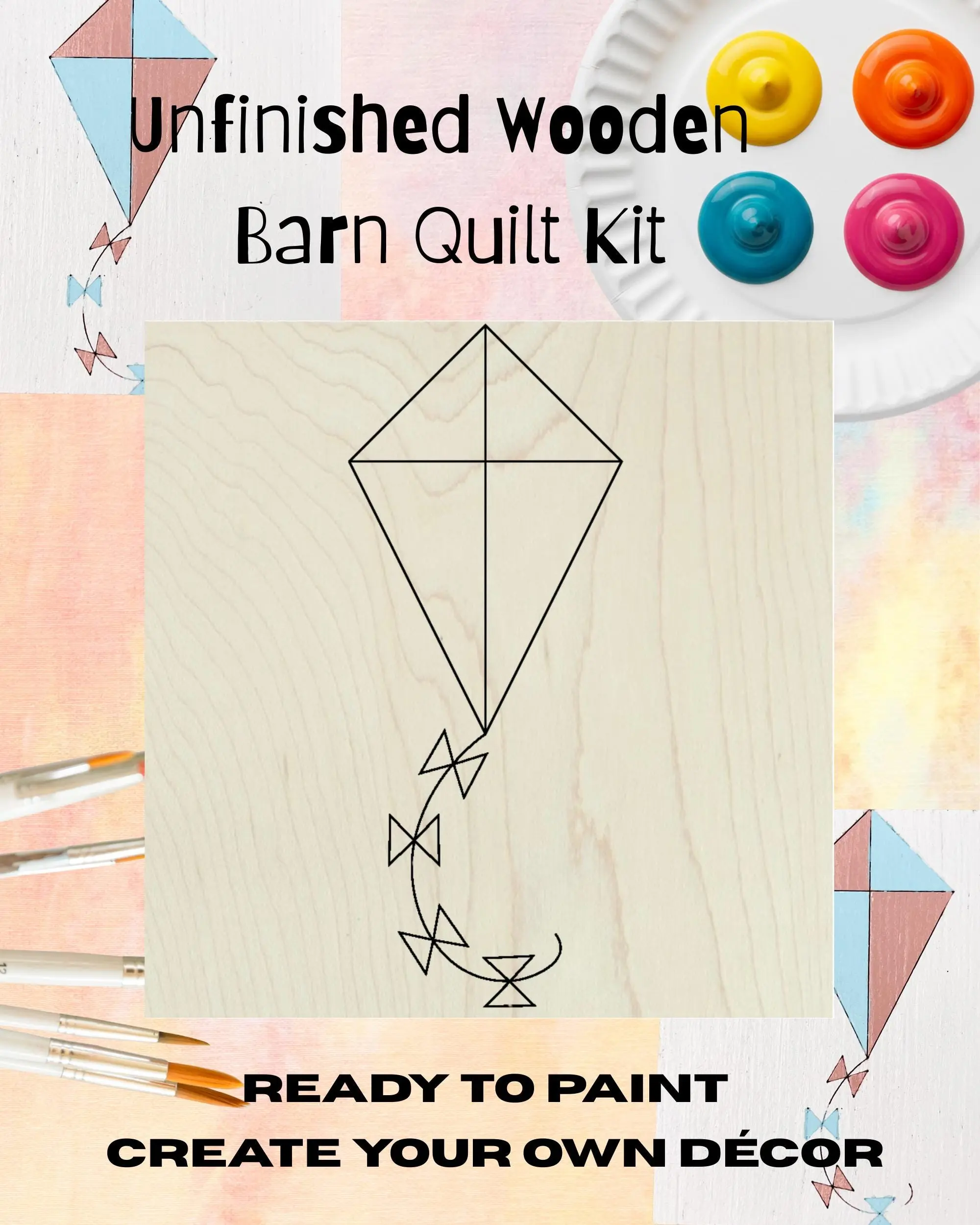 Kite Wooden Barn Quilt Block: Unfinished DIY Craft Kit