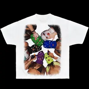 Colorful Ski Mask Party Graphic Tee For Men Y2k Streetwear Oversized Short Sleeve Crewneck Cotton T Shirt For Summer Festival Night Out