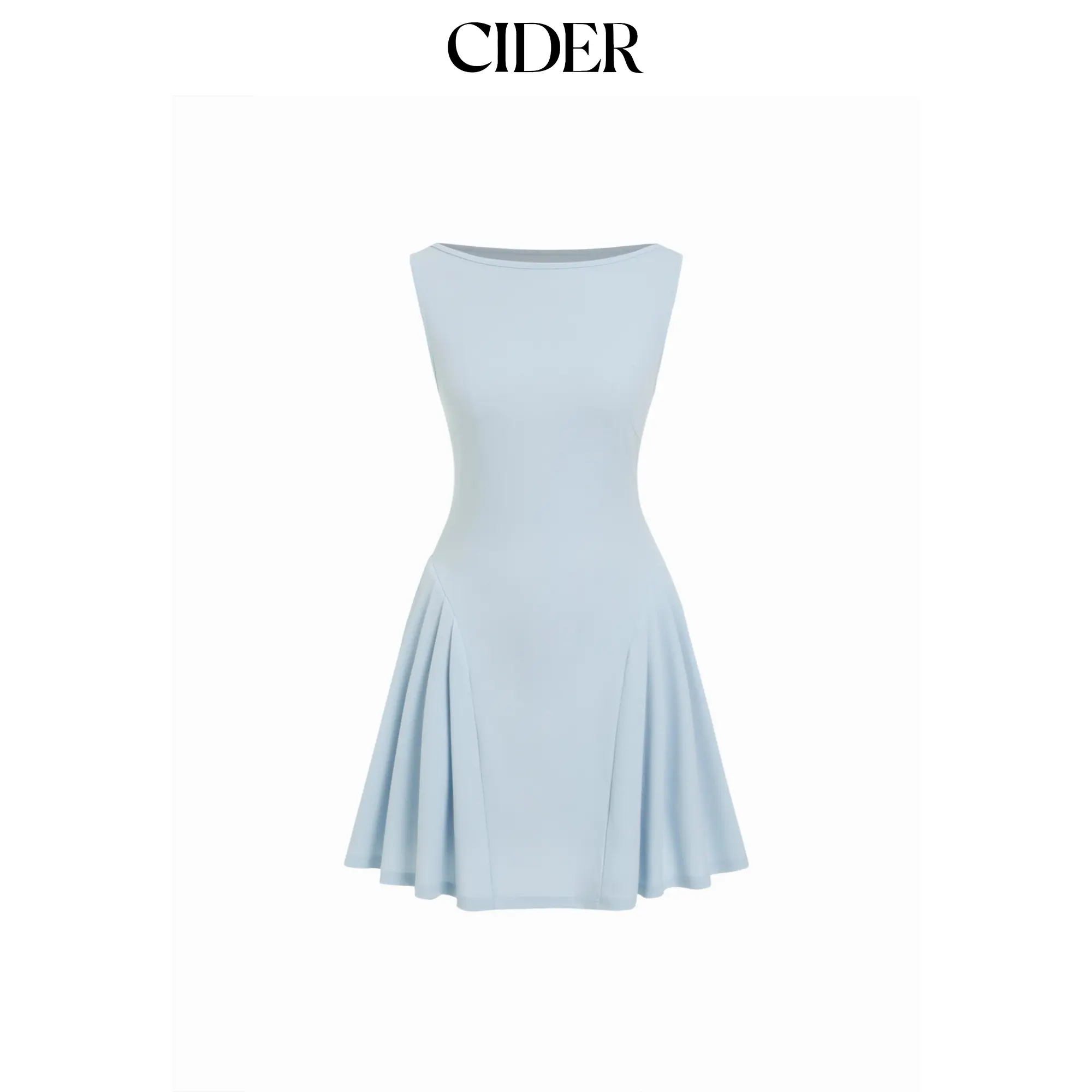 Cider Boat Neck Pleated A-line Mini Dress