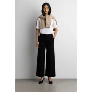 CROPPED LENGTH TWILL WIDE LEG PANT