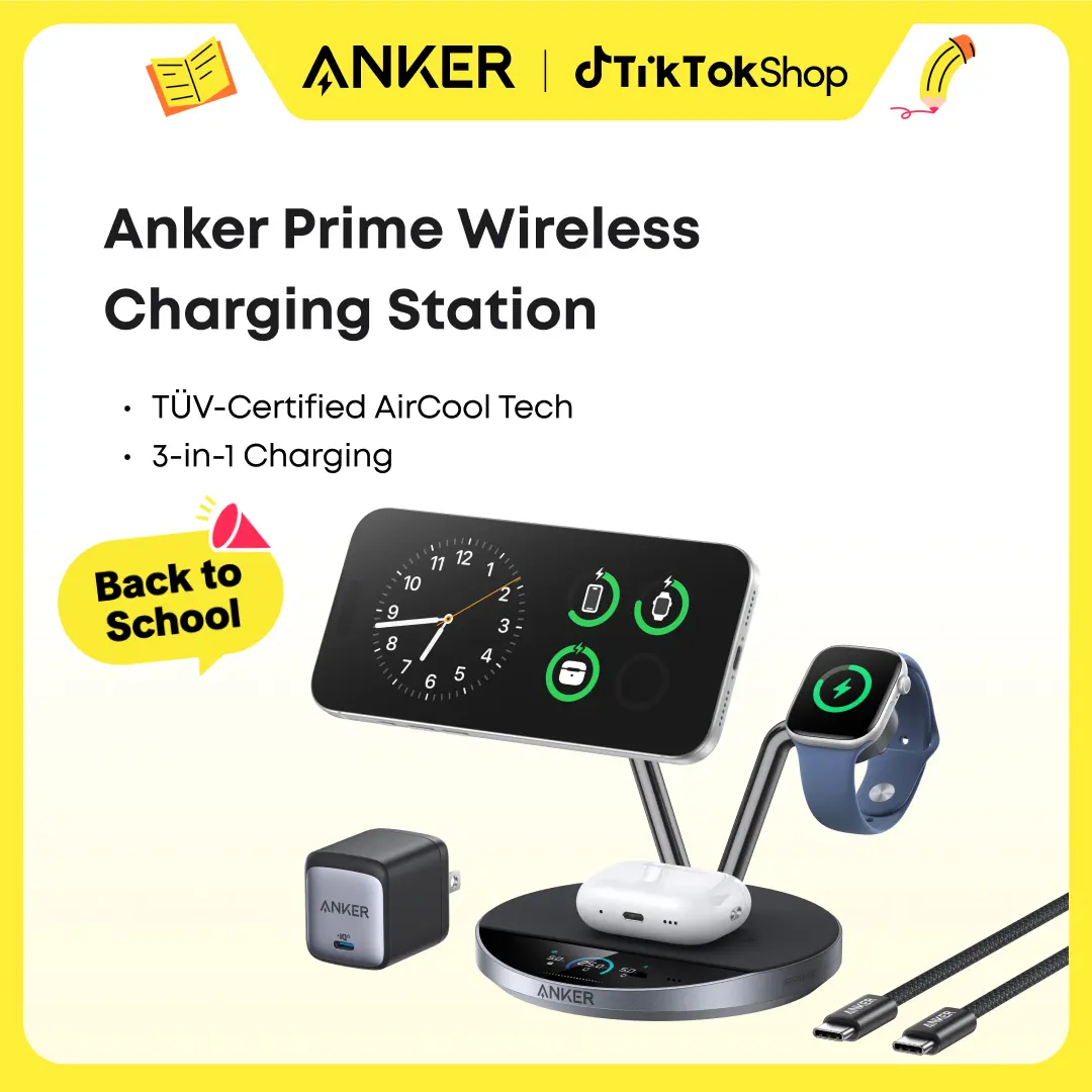 Anker Prime MagSafe Charger Compatible, 3-in-1 Charging Station, Qi2 25W Certified Wireless Charger Dock Stand, Smart Display with TEC Active Cooling, for iPhone 17, Apple Watch, AirPods, and More sohochic