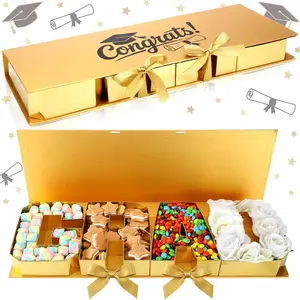 Gold/Black Graduation Gift Box Set (16.5in) 2026 with Card Grad Letter Shaped Fillable Cardboard Box, DIY Graduation Box, Grad Letters Tray Boxes for Graduates High School College Party Favors, Graduation Gift Wrapping