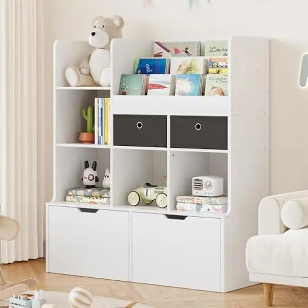 GARVEE Kids Wooden Bookshelf with 4 Drawers Children Bookcase 47.8 in Baby Storage Book Rack Toy Organizer Cabinet Chest Toddle Book Display Shelf Nursery, Kids Room,Playroom,Classroom