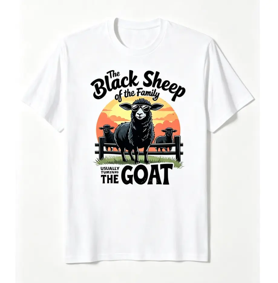Plus Size[Printed T-Shirt] Black Sheep Family Goat Pattern T-Shirt| Casual Round-neck T-shirt, Machine Washable, for Teenager