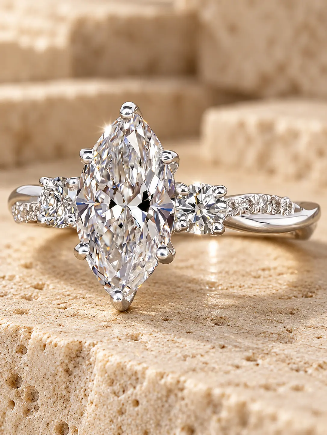 Fashion Luxury Single Engagement Promise Beautiful Rings for Women, Silver Tone, Marquise Cut Clear Stone, Side Accent Stones, Paved Shank, Hostess Daily Wear Eternity Band Boho Jewelry Gift for Her, Fashionable Accessory, Engagement Rings, Wedding Rings