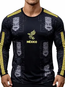 Mexican Men's Football Long Sleeve Sport Shirt & Youth Round Neck Comfortable Long Sleeve Top, Aztec Maya Beast Print, Casual Wear, Athletic Sports Clothing