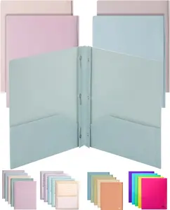 Plastic Folders with Pockets and Prong, 5 Pack, Muted Pastel Colors, Pocket Folders