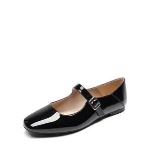 DREAM PAIRS Women's Flats Square Toe Mary Jane Flats Comfortable Casual Slip On Dress Shoes Ballet Flats with Buckle Strap Business Casual Work Office Mary Jane Shoes Girl  Knee Flatform Running Footwear