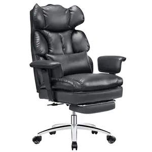 Sweet Furniture F Executive Home Office Desk Chair Ergonomic Big Tall High Back with Footrest & Lumbar Support, Reclining Height Adjustable Comfy PU Leather Computer Gaming with Swivel Wheels
