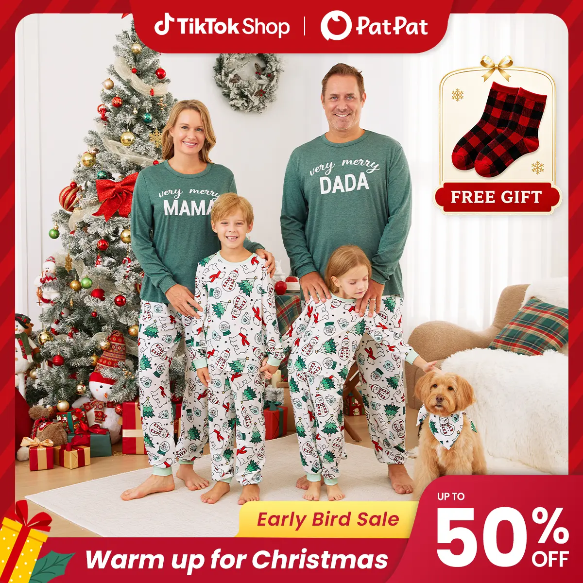 PatPat Christmas Pajamas Soft & Stretchy Family Matching  Long Sleeve Sets MAMA&DADA Patterned Sleepwear for Women Men Couples Adult Kids,Cute Pajama,Cozy Pajamas ,Flame Resistant,autumntok,wintertok,BFCM Early Bird