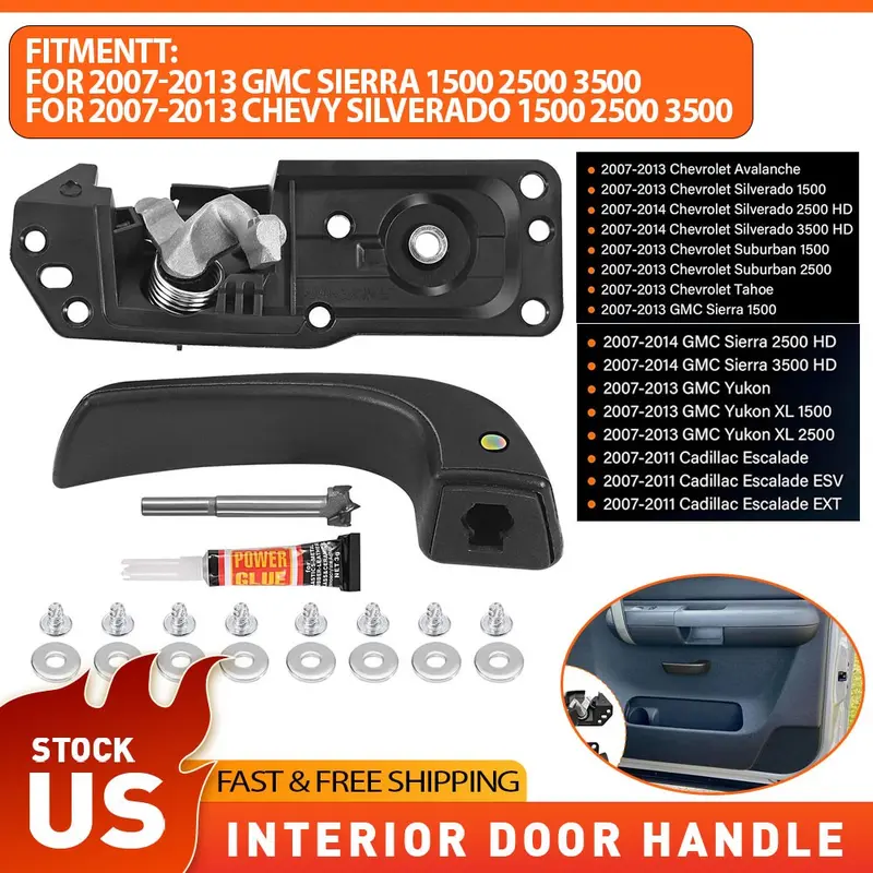 Automotive Interior Door Handle Replacement Repair Kit - Durable 1 Pc LH (Driver Side) Front/Rear & RH Side Kit, Truck Accessories with Original Look for 07-13 Chevy Sierra Silverado, GM/Cadillac SUVs, Car Accessory