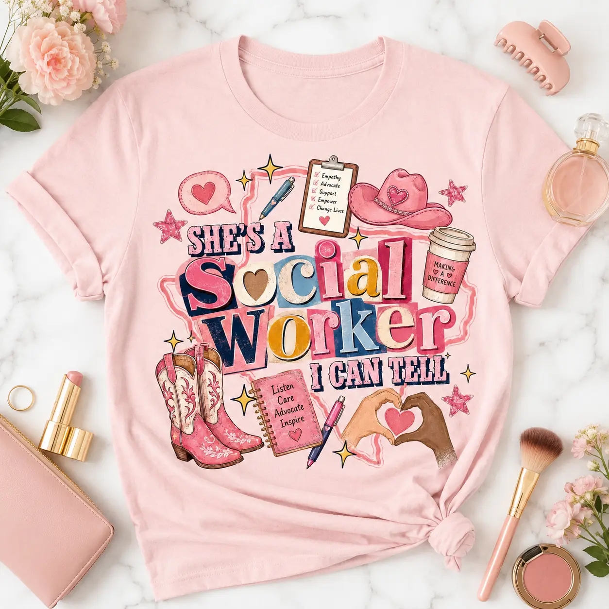 Social Worker T-Shirt, Western Cowgirl Design, Gift for Case Manager, Counselor Appreciation Tee Graphic
