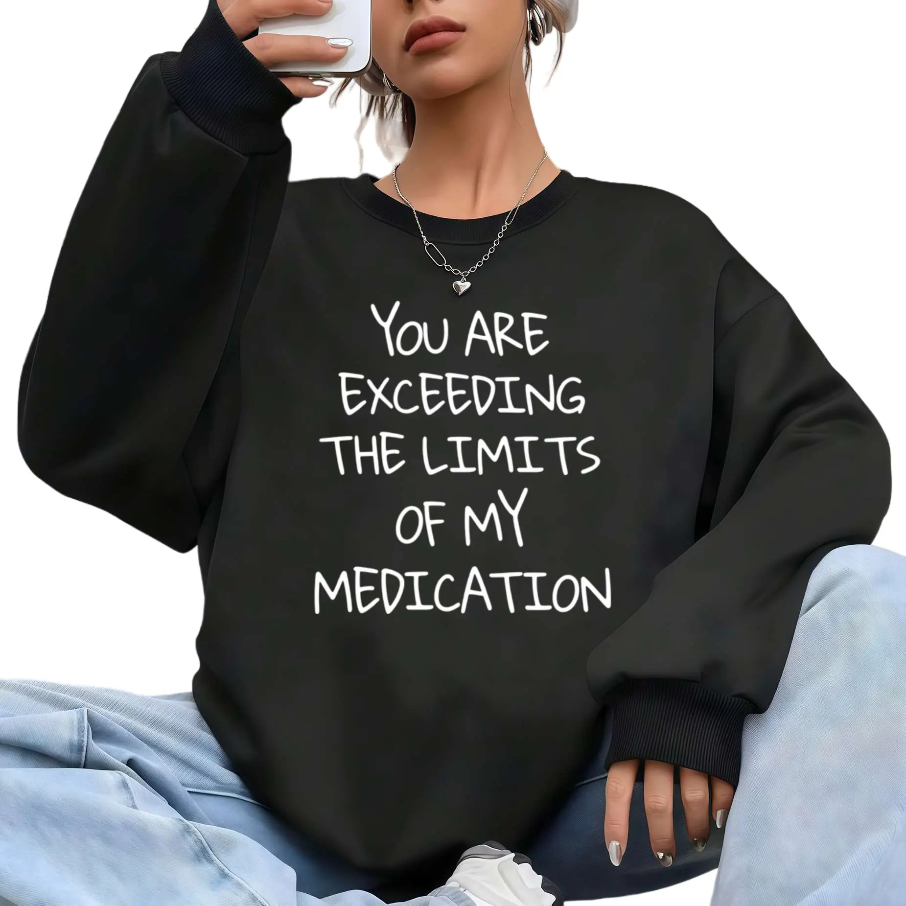 Humorous “You Exceed My Medication Limits” Print Unisex Hoodie Sweatshirt, Slightly Stretchy Geometric Fabric, Casual Style, Ideal Gift for Senior Men & Women