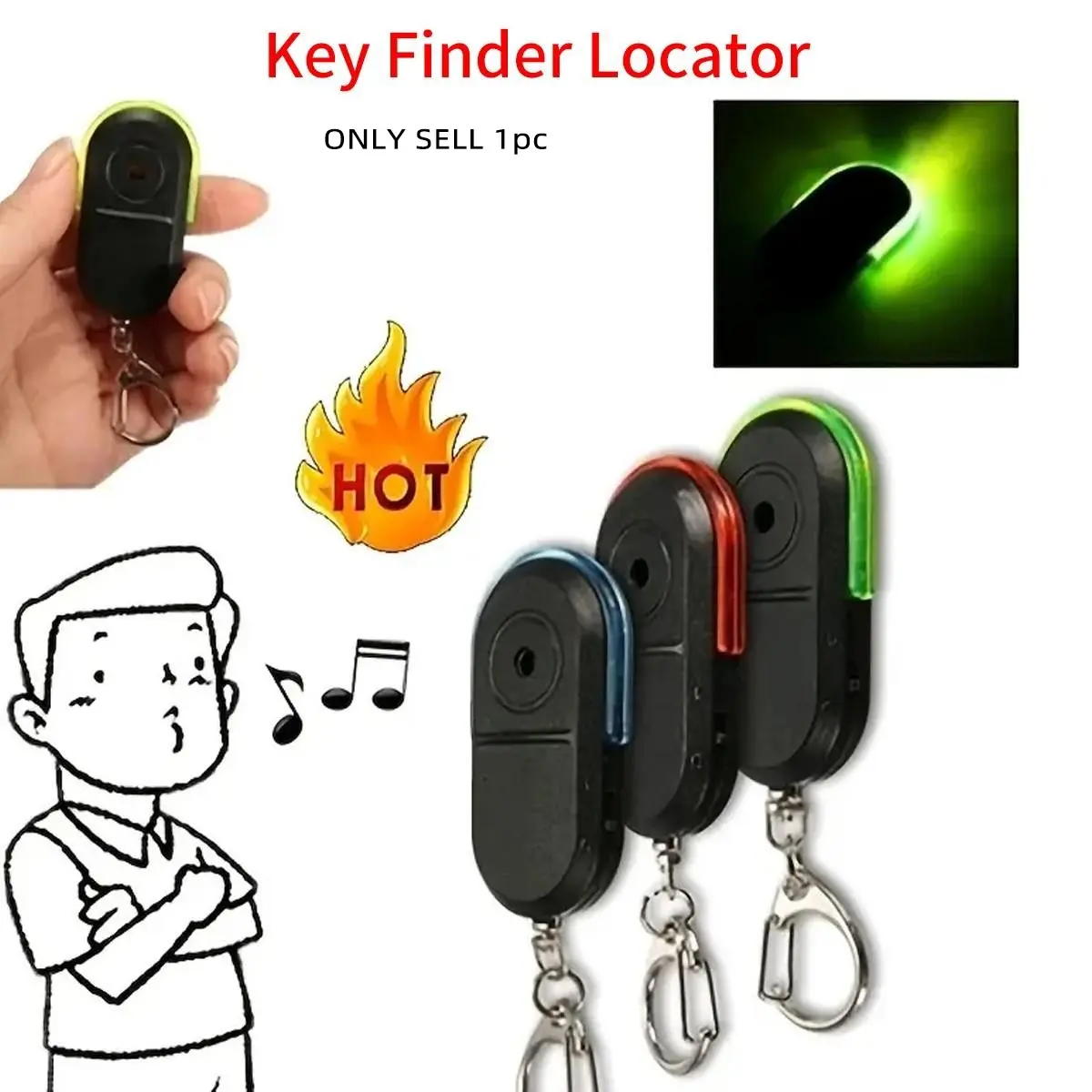 Sound-Activated Key Finder, LED Light-Up Keychain, Voice-Controlled Locator, Flashing Anti-Lost Device, Portable Lost Item Tracker, Wireless Positioning Tracker, Keys Finder