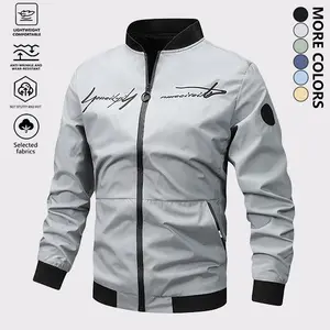 Men's lightweight baseball jacket, full zipper closure, letter embroidery, outdoor casual sports pilot jacket, regular fit, zippered pockets, suitable for hiking trips and everyday commuting wear