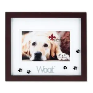 Lawrence Frames 565564 Lawrence Frames Walnut Wood 4x6 Woof Picture Frame - Matted Shadow Box Dog Frame