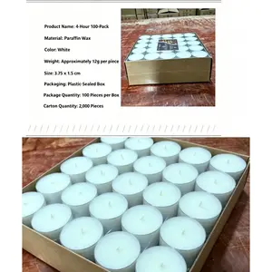 100 Pcs White Unscented Tealight Candles, 4-Hour Long Burning Small Tea Lights for Home, Christmas, Wedding, Party & Spa