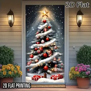 Festive Christmas Door Banner with Tree & Gift Design, Easy Hanging Indoor Outdoor Decoration, Perfect for Holiday Parties, No Plug Needed, Party Decorations Banners