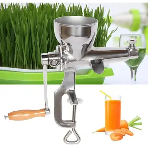 Stainless Steel Juicer Slow Manual Wheatgrass Juicing Machine Vegetable Extractor Hand Pressed Single Auger, Wheatgrass Juicer Lemon Citrus Fruit Squeezer Kitchen Utensils Cover Silver
