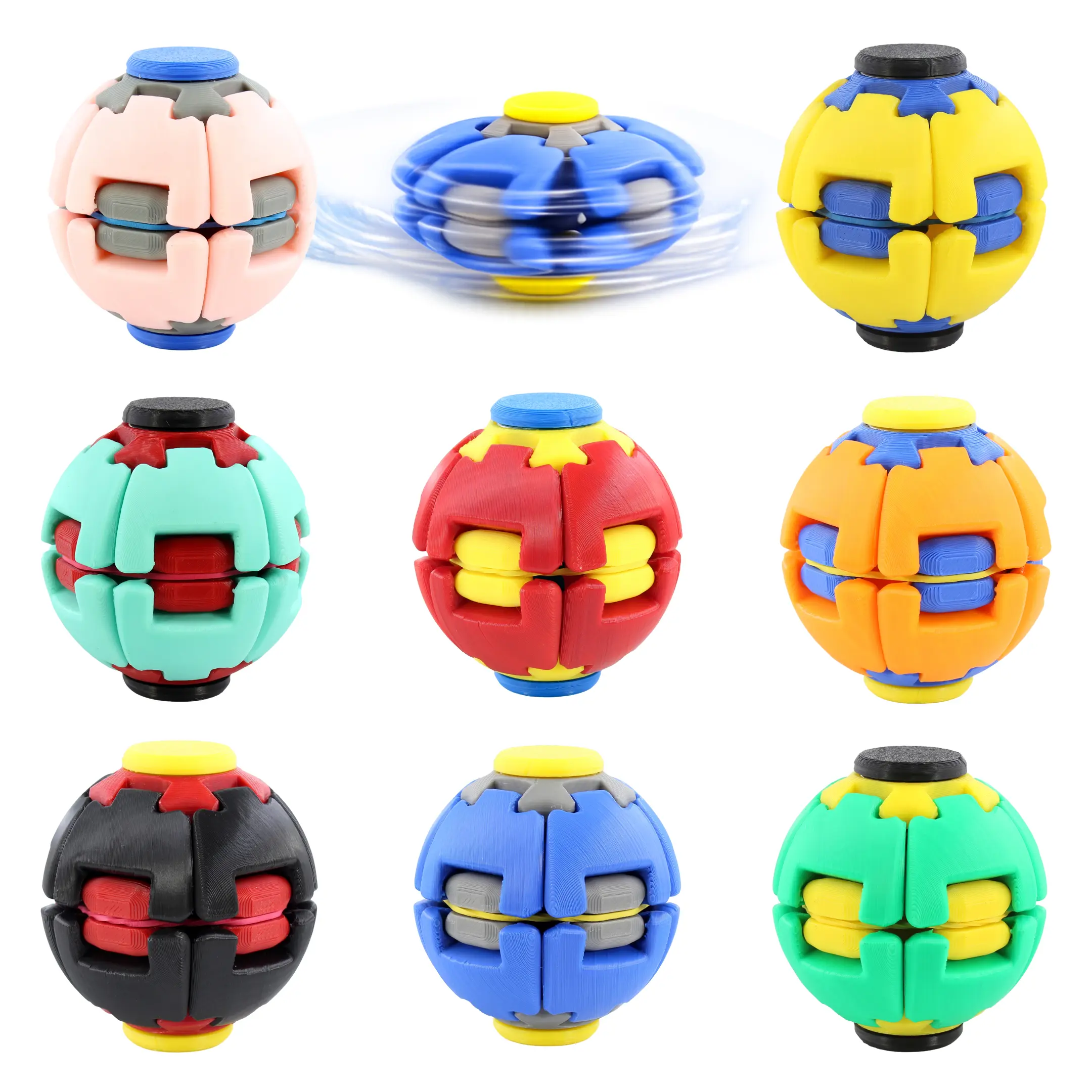 3D Printed Press Spin Fidget Ball, Colorful Handheld Spinner, Made in USA