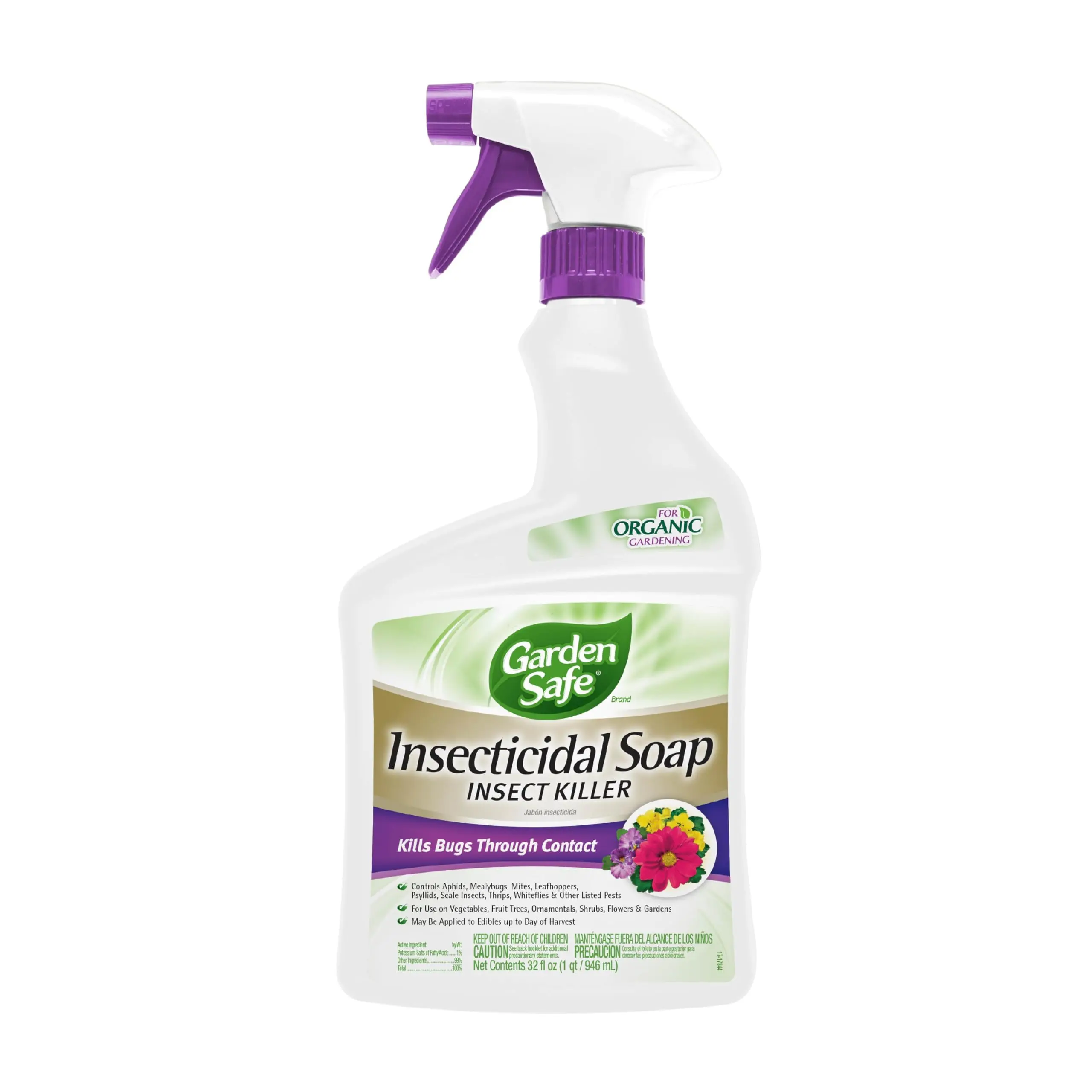 Garden Safe Insecticidal Soap Insect Spray - 32 oz Non-Toxic Contact-Kill Bug Control, Fatty Acid Salts Formula for Organic Gardening Flowers, Both Indoors/Outdoors Pest Management