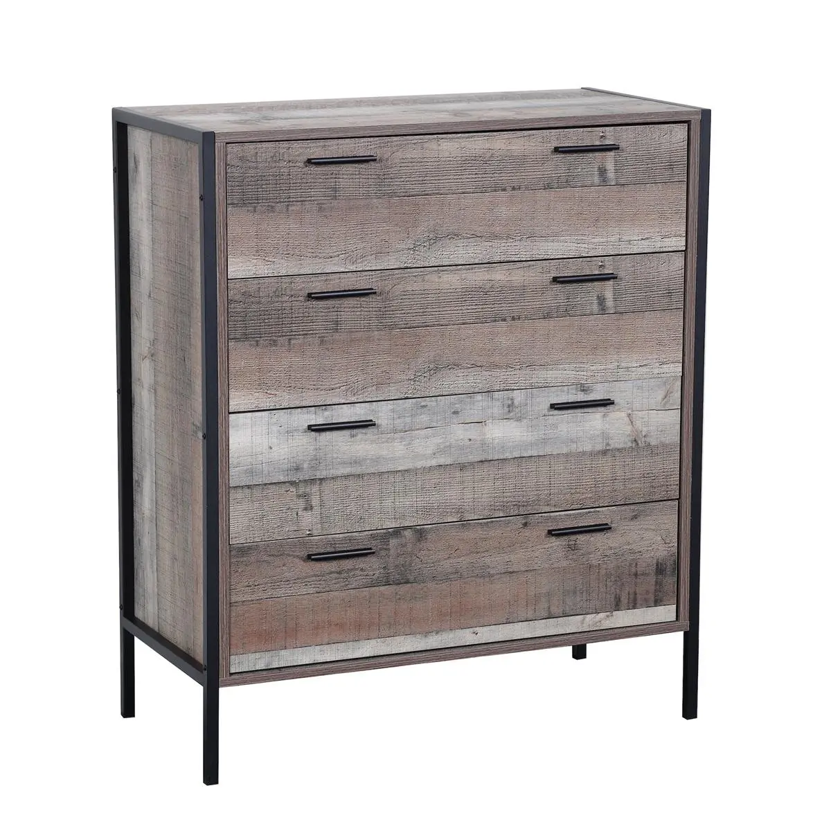 212 MAIN 4-Drawer Reclaimed Wood Barnwood Chest - Rustic Look, Stylish Finish, Sturdy Metal Frame, Steel Base, Metal Guides, 38.75x33x16 in Indoor Cupboard for Home Use (with 4 drawers), Four Drawers