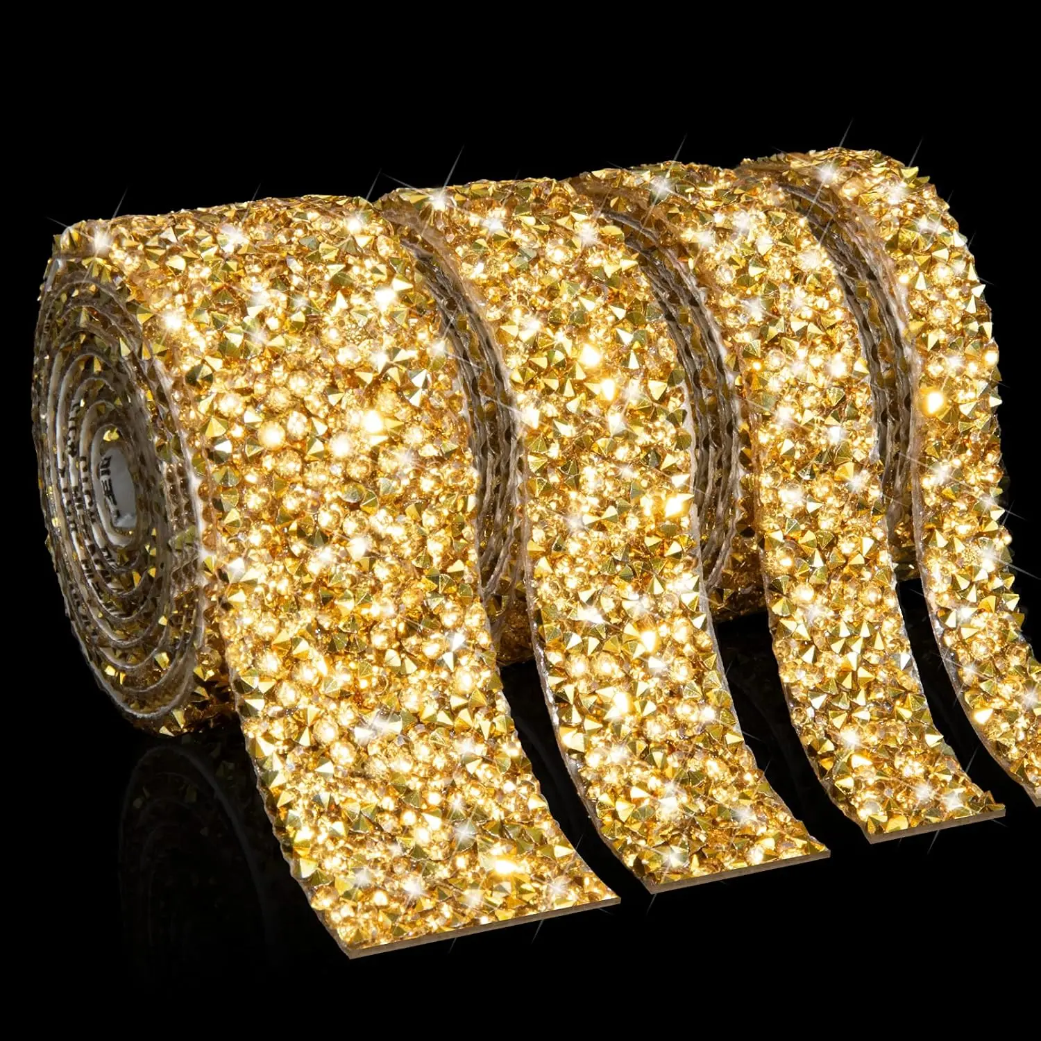 4 Rolls/4 Yards  Self-Adhesive  Rhinestone  Ribbon/Strips with 2 mm Rhinestones  a Roll, Bling Wrap DIY Crafts Rhinestones Tape for , Cakes, Wedding, Grad Cap Decorations