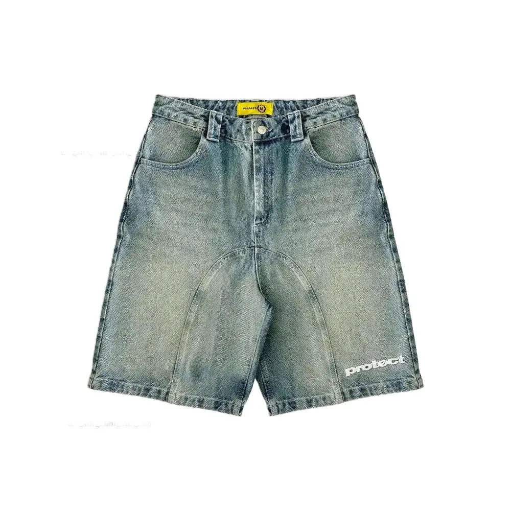 Jorts Embroidery Vintage Blue Baggy Jeans Denim Shorts Y2K