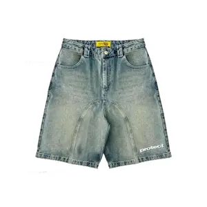 Jorts Embroidery Vintage Blue Baggy Jeans Denim Shorts Y2K