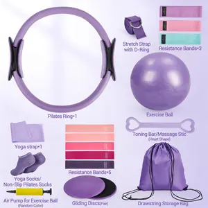 Pilates Kit for Women Beginner, Home Workout Equipment Set Featuring 13 Inch Magic Circle, 9.8 Inch Yoga Ball and Multiple Resistance Bands