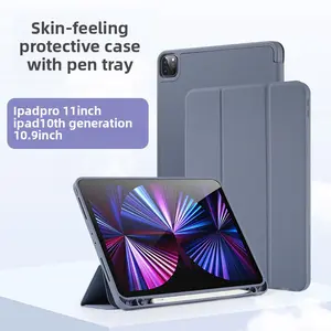 Skin-Feel iPad Case with Pen Holder for iPad 10.2, iPad Pro 3/4, iPad Air 5, iPad Mini 5/6, Soft Shockproof Protective Folio Cover, Tri-Fold Stand, Auto Sleep/Wake, Slim Lightweight Design, Anti-Scratch