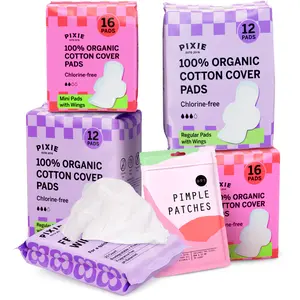 Pixie Organic Cotton Pad Kit for Girls - Includes 32ct Mini & 24ct Regular Pads with Wipes - Leak-Proof with Wings - Essentials Refill for Feminine Care - Perfect for Teens & Light to Average Flow