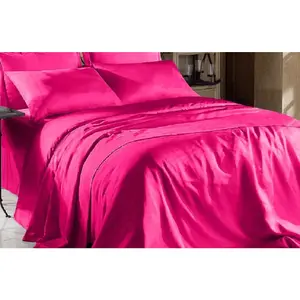 Hight Count Silky Charmeuse Satin and Super Sheet (Hot Pink, Twin)