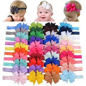 40pcs Newborn Baby Hair Headbands, Grosgrain Band Baby Stuff for Girl with Hand-Sewn Bow, Elastic Stretch 3-in Stretchy Adjustable Hair Accessories for Infants