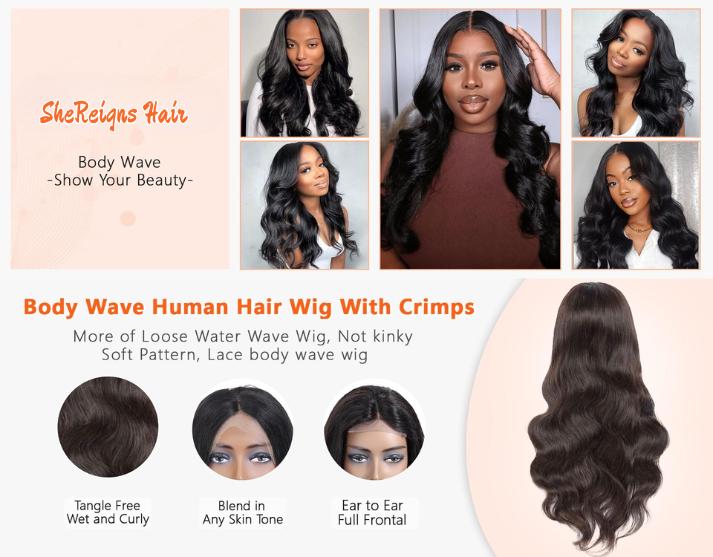 SheReigns Hair Ready To Wear Lace Closure Wig Body Wave Glueless Wig Human Hair 5x5 Pre Cut Lace Closure Wigs For Women 180 Density Brazilian Real Human Hair 13x4 Drawstring Glueless Lace Front Wig