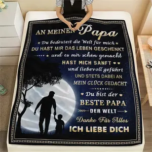 German Tribute Flannel Throw Blanket - "An Meinen Papa" Night Sky Silhouette Print, Cozy Soft with "Beste Papa Der Welt" Poem, Ideal Father's Day Gift for German-Speaking Dads
