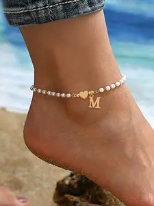 1Pcs Stainless Steel Heart Initial Women's Anklet New Classic Artificial Pearl Bead Chain Anklet Jewelry Accessories For Women Jewelry Gifts
