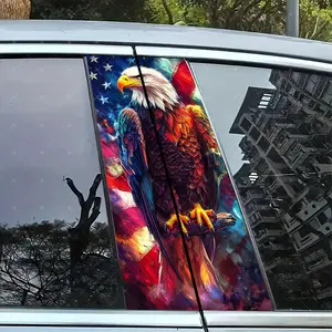 2pc Eagle & American Flag Vinyl Stickers, Car B-Pillar Protection Decals, Easy Peel & Stick, Sunproof Waterproof Scratch-Resistant, Car Accessories, Adhesive Vinyl Decal