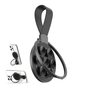 Magnetic Phone Ring Holder with Suction Cup, Silicone Strap, Selfie Mirror & Kickstand – N52 Strong Magnet, Adjustable Grip Stand for iPhone, Android, Smartphones – Hands-Free for Desk, Car, Gym