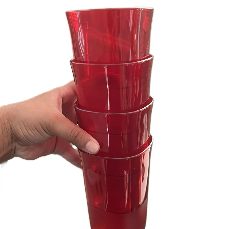 Traditional Red 4-Piece PP Plastic Coffee Cups Set, 4-Piece Kitchen Drinkware for Daily Use, Four Pieces