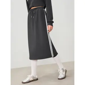 Cider [size 2-10] Terry Mid Rise Contrasting Binding Split Midi Skirt